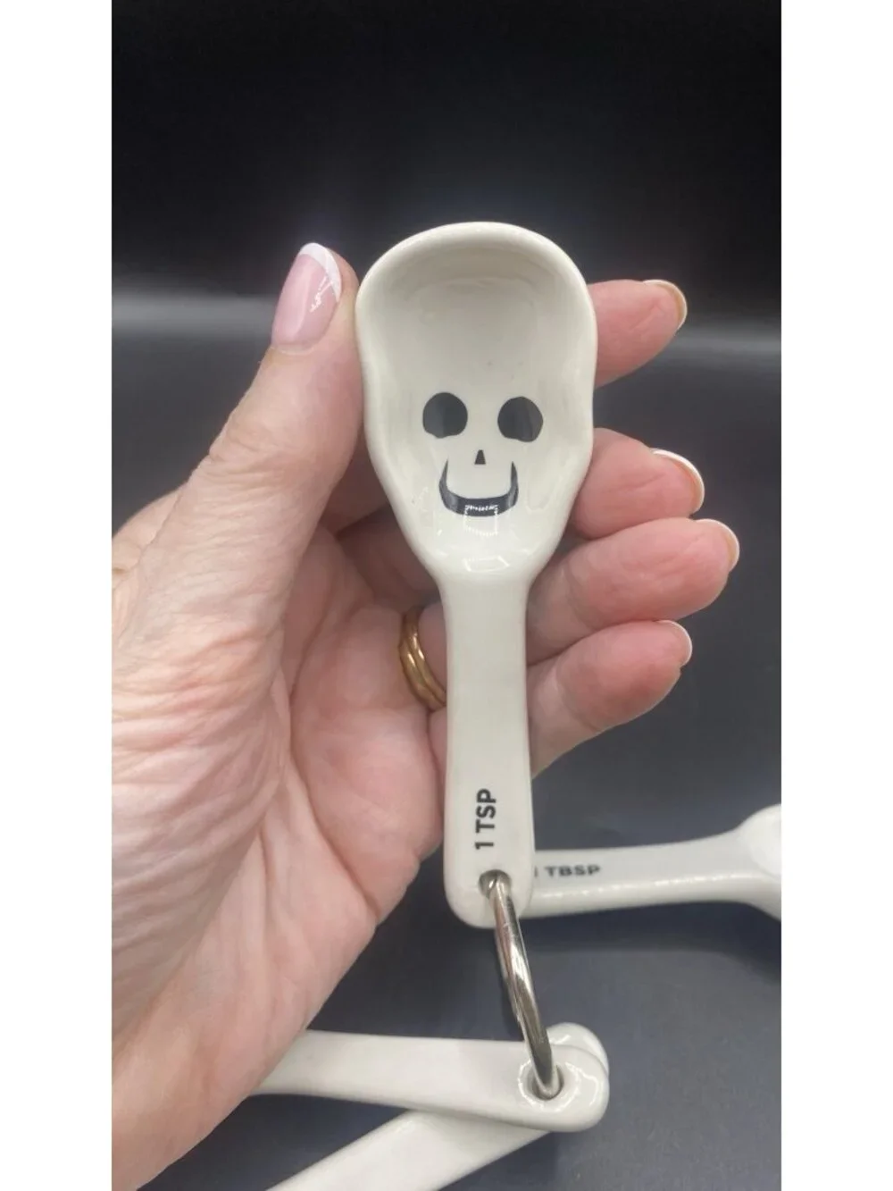 Halloween Skeleton Skull Ceramic Measuring Spoons Set of 4 Spooky Kitchen